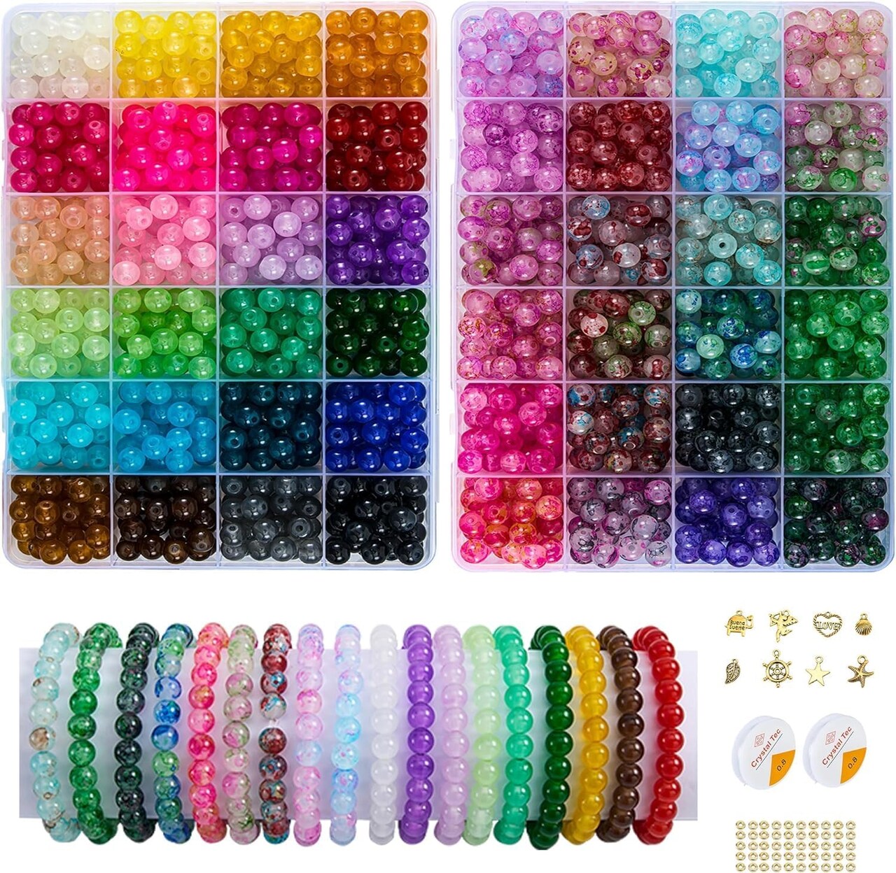 2 Pack - 1300PCS Round Glass Beads for Jewelry Making(Solid+Printing)